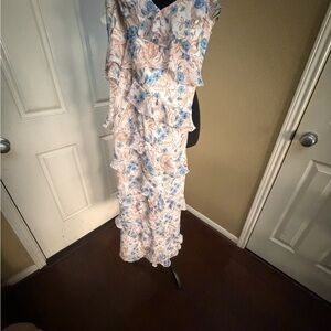 Ever New Blue and Cream Floral Ruffle Maxi Dress